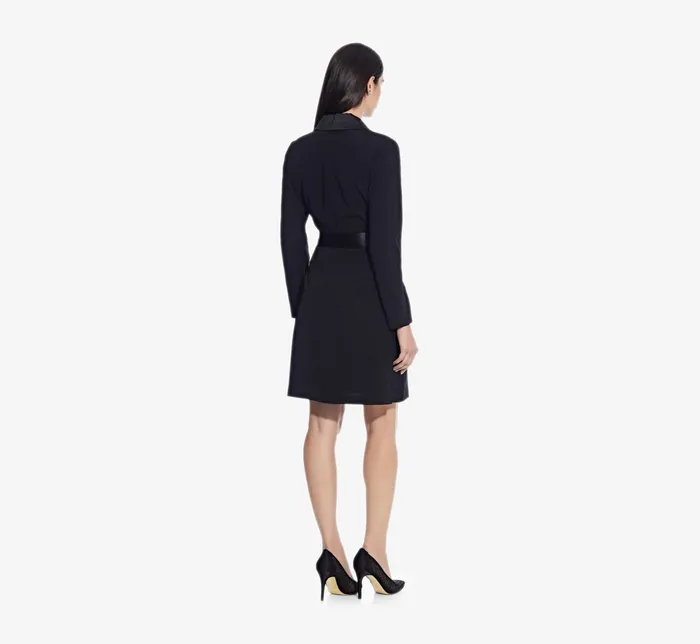 Adrianna Papell Long Sleeve Crepe Dress With Tuxedo Collar In Black Black Women Cocktail Dresses Adrianna Papell Long Sleeve Crepe Dress With Tuxedo Collar In Black Black Women Cocktail Dresses