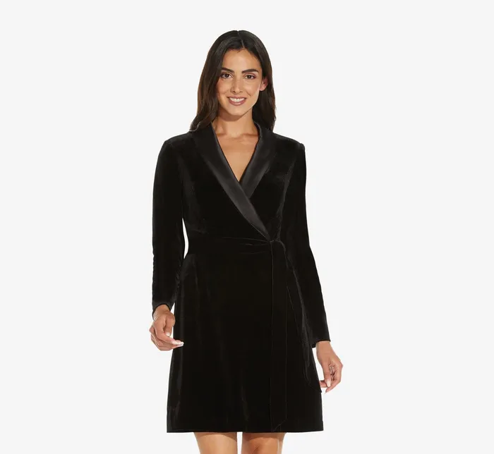 Adrianna Papell Long Sleeve Velvet Tuxedo Dress In Black Black Women Cocktail Dresses Adrianna Papell Long Sleeve Velvet Tuxedo Dress In Black Black Women Cocktail Dresses