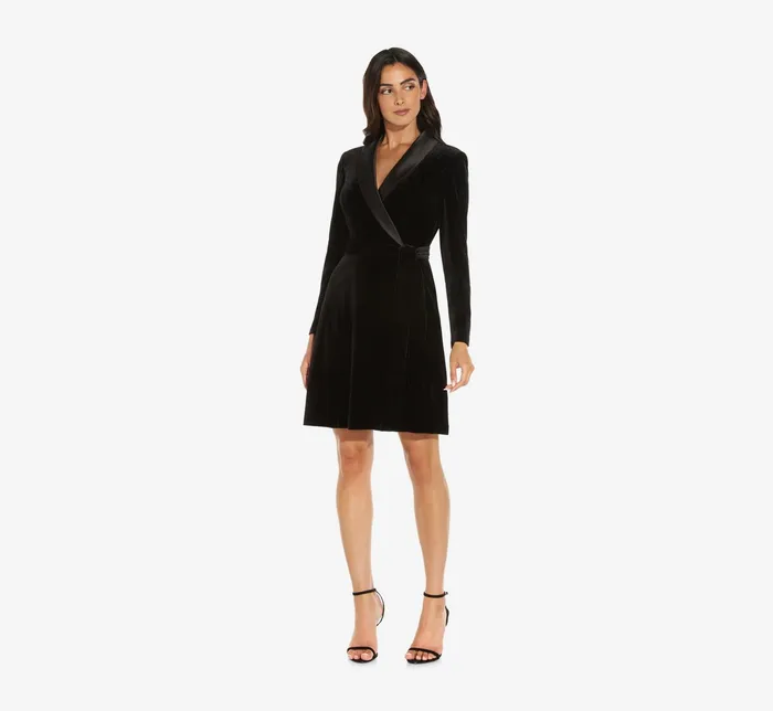 Adrianna Papell Long Sleeve Velvet Tuxedo Dress In Black Black Women Cocktail Dresses Adrianna Papell Long Sleeve Velvet Tuxedo Dress In Black Black Women Cocktail Dresses
