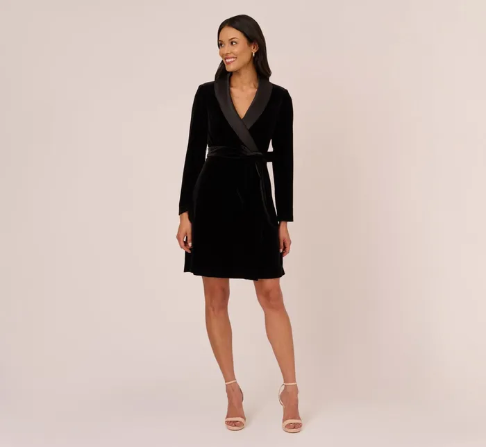 Adrianna Papell Long Sleeve Velvet Tuxedo Dress In Black Black Women Cocktail Dresses Adrianna Papell Long Sleeve Velvet Tuxedo Dress In Black Black Women Cocktail Dresses