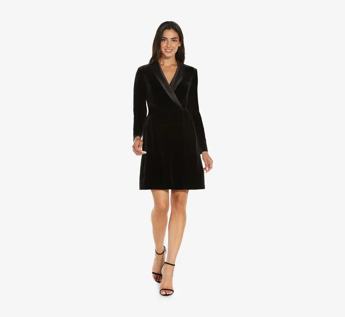 Adrianna Papell Long Sleeve Velvet Tuxedo Dress In Black Black Women Cocktail Dresses Adrianna Papell Long Sleeve Velvet Tuxedo Dress In Black Black Women Cocktail Dresses