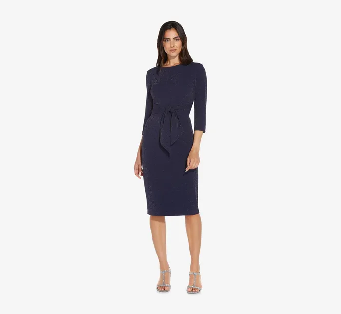 Adrianna Papell Metallic Knit Dress In Light Navy Light Navy Women Day Dresses Adrianna Papell Metallic Knit Dress In Light Navy Light Navy Women Day Dresses