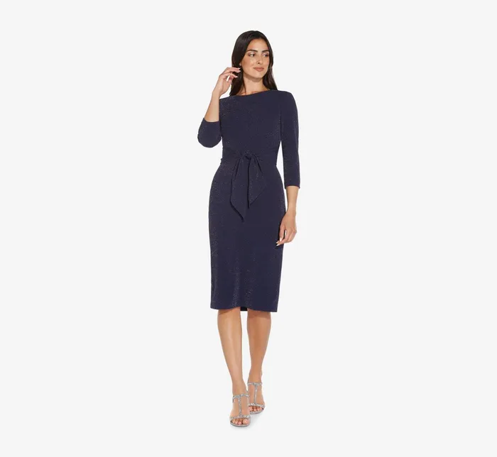 Adrianna Papell Metallic Knit Dress In Light Navy Light Navy Women Day Dresses Adrianna Papell Metallic Knit Dress In Light Navy Light Navy Women Day Dresses
