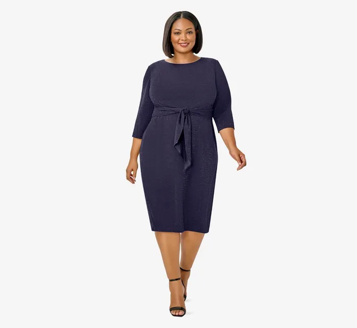 Adrianna Papell Metallic Knit Dress In Light Navy Light Navy Women Day Dresses Adrianna Papell Metallic Knit Dress In Light Navy Light Navy Women Day Dresses