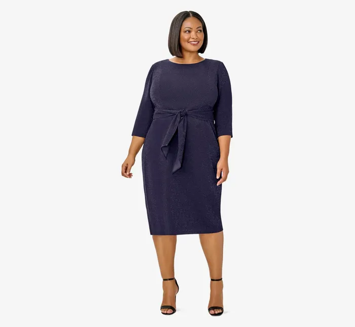 Adrianna Papell Metallic Knit Dress In Light Navy Light Navy Women Day Dresses Adrianna Papell Metallic Knit Dress In Light Navy Light Navy Women Day Dresses