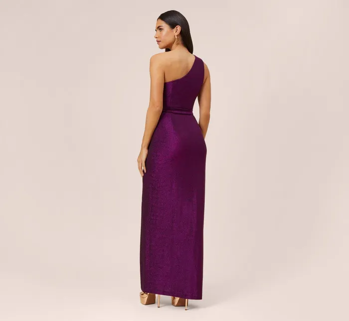 Adrianna Papell Metallic Knit OneShoulder Long Column Gown In Magenta Magenta Women Long Dresses Adrianna Papell Metallic Knit OneShoulder Long Column Gown In Magenta Magenta Women Long Dresses