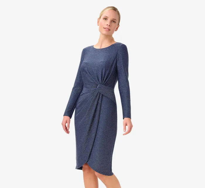 Adrianna Papell Metallic Striped Knit Dress In Navy Navy Women Day Dresses