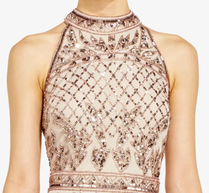 Adrianna Papell Mock Neck Beaded Column Dress With TBack In Biscotti Biscotti Women Long Dresses Adrianna Papell Mock Neck Beaded Column Dress With TBack In Biscotti Biscotti Women Long Dresses