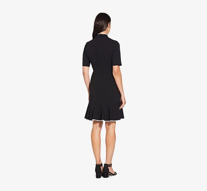 Adrianna Papell Mock Neck Dress With Contrasting Bowtie In Black Ivory BlackIvory Women Day Dresses Adrianna Papell Mock Neck Dress With Contrasting Bowtie In Black Ivory BlackIvory Women Day Dresses