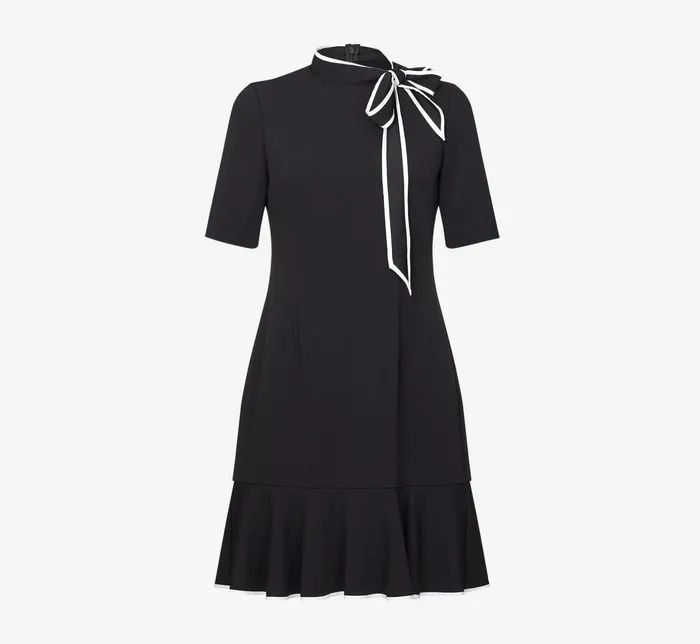 Adrianna Papell Mock Neck Dress With Contrasting Bowtie In Black Ivory BlackIvory Women Day Dresses Adrianna Papell Mock Neck Dress With Contrasting Bowtie In Black Ivory BlackIvory Women Day Dresses