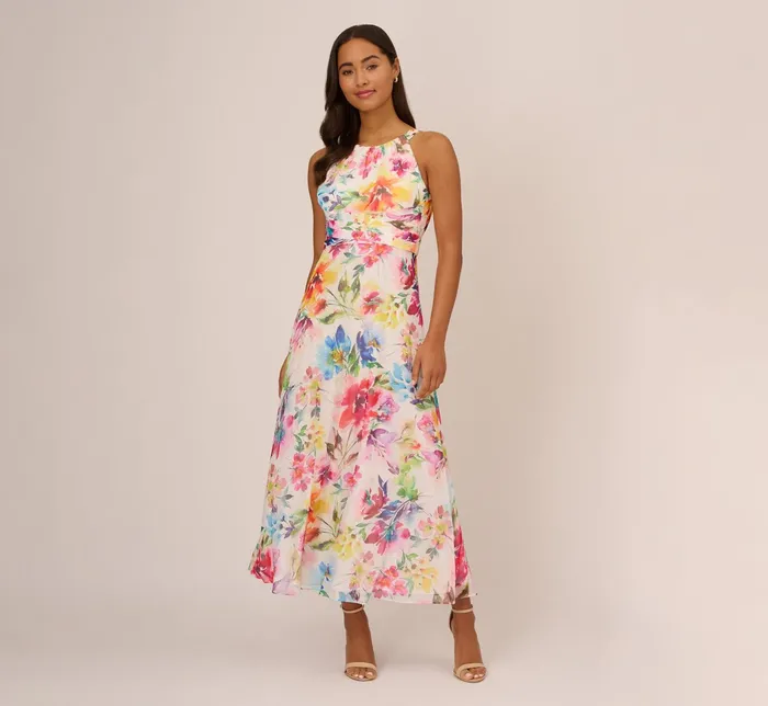 Adrianna Papell Multicolor Floral Chiffon Halter Dress In Ivory Multi Ivory Multi Women Day Dresses Adrianna Papell Multicolor Floral Chiffon Halter Dress In Ivory Multi Ivory Multi Women Day Dresses