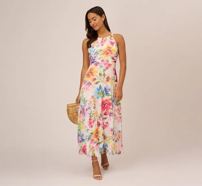 Adrianna Papell Multicolor Floral Chiffon Halter Dress In Ivory Multi Ivory Multi Women Day Dresses Adrianna Papell Multicolor Floral Chiffon Halter Dress In Ivory Multi Ivory Multi Women Day Dresses