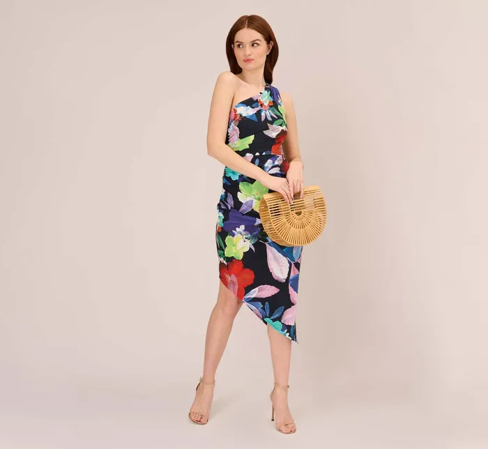 Adrianna Papell Multicolor Floral Jersey Midi Dress With One Shoulder Neckline In Dark Navy Multi Dark Navy Multi Women Floral Dresses Adrianna Papell Multicolor Floral Jersey Midi Dress With One Shoulder Neckline In Dark Navy Multi Dark Navy Multi Women Floral Dresses
