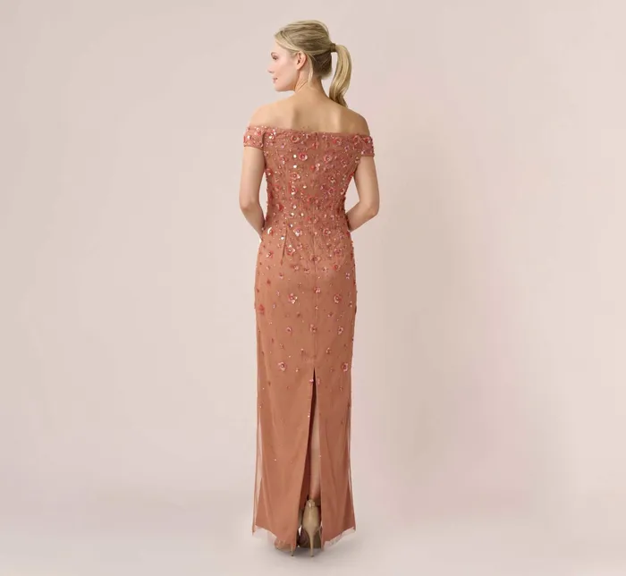 Adrianna Papell Off Shoulder Dress With Floral Embellishment In Shell Shell Women Floral Dresses Adrianna Papell Off Shoulder Dress With Floral Embellishment In Shell Shell Women Floral Dresses