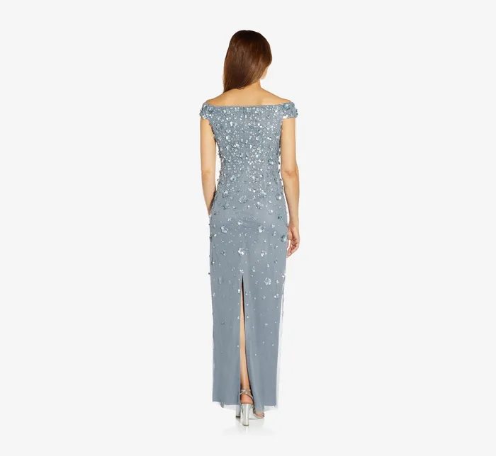 Adrianna Papell Off Shoulder Dress With Floral Embellishment In Shell Shell Women Floral Dresses Adrianna Papell Off Shoulder Dress With Floral Embellishment In Shell Shell Women Floral Dresses
