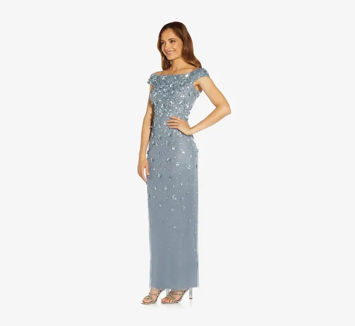 Adrianna Papell Off Shoulder Dress With Floral Embellishment In Shell Shell Women Floral Dresses Adrianna Papell Off Shoulder Dress With Floral Embellishment In Shell Shell Women Floral Dresses