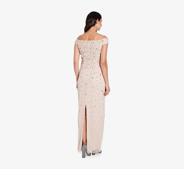 Adrianna Papell Off Shoulder Dress With Floral Embellishment In Shell Shell Women Floral Dresses Adrianna Papell Off Shoulder Dress With Floral Embellishment In Shell Shell Women Floral Dresses