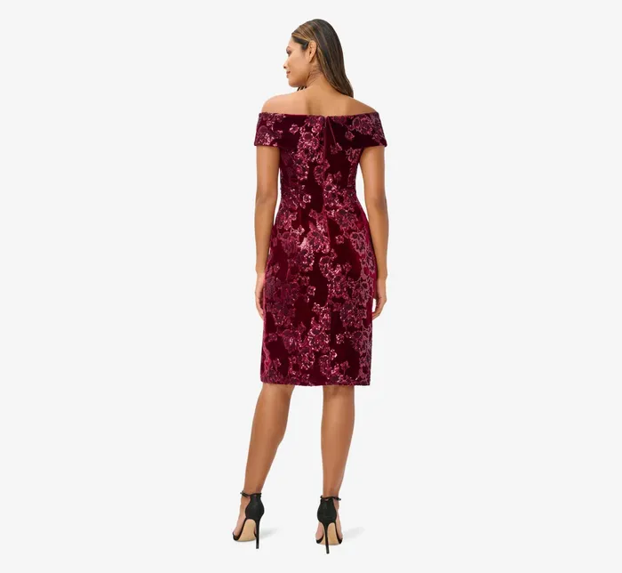 Adrianna Papell OffShoulder Sequin Velvet Sheath Dress In Garnet Garnet Women Cocktail Dresses Adrianna Papell OffShoulder Sequin Velvet Sheath Dress In Garnet Garnet Women Cocktail Dresses