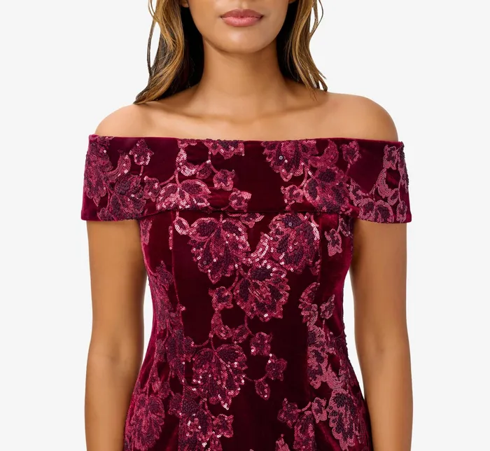 Adrianna Papell OffShoulder Sequin Velvet Sheath Dress In Garnet Garnet Women Cocktail Dresses Adrianna Papell OffShoulder Sequin Velvet Sheath Dress In Garnet Garnet Women Cocktail Dresses