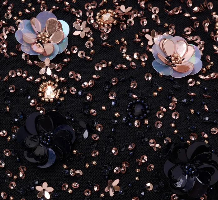 Adrianna Papell Off The Shoulder AnkleLength Beaded Dress With Sequin Rosettes In Navy Rosegold NavyRosegold Women Long Dresses Adrianna Papell Off The Shoulder AnkleLength Beaded Dress With Sequin Rosettes In Navy Rosegold NavyRosegold Women Long Dresses
