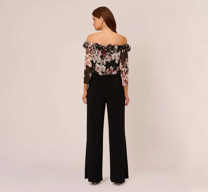Adrianna Papell Off The Shoulder Jumpsuit With Floral Embroidered Bodice In Black Multi Black Multi Women Floral Dresses Adrianna Papell Off The Shoulder Jumpsuit With Floral Embroidered Bodice In Black Multi Black Multi Women Floral Dresses