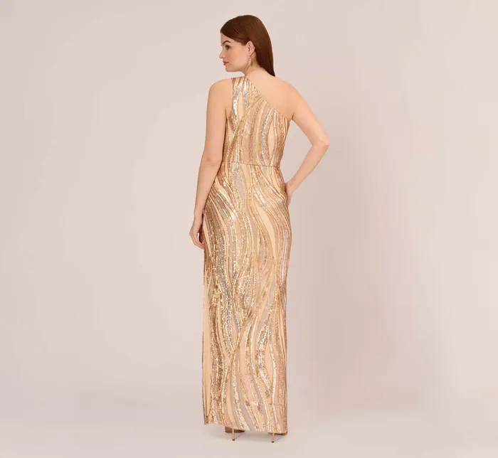 Adrianna Papell One Shoulder Abstract Sequin Gown In Champagne Gold Multi ChampagneGold Multi Women Long Dresses Adrianna Papell One Shoulder Abstract Sequin Gown In Champagne Gold Multi ChampagneGold Multi Women Long Dresses