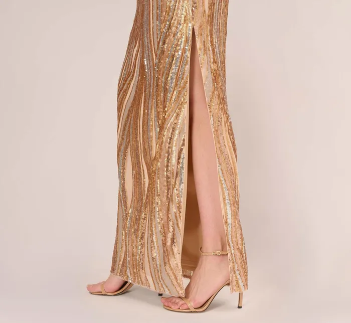 Adrianna Papell One Shoulder Abstract Sequin Gown In Champagne Gold Multi ChampagneGold Multi Women Long Dresses Adrianna Papell One Shoulder Abstract Sequin Gown In Champagne Gold Multi ChampagneGold Multi Women Long Dresses
