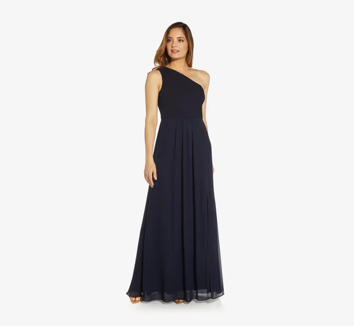Adrianna Papell OneShoulder Chiffon Long Gown In Bright Magenta Bright Magenta Women Long Dresses Adrianna Papell OneShoulder Chiffon Long Gown In Bright Magenta Bright Magenta Women Long Dresses