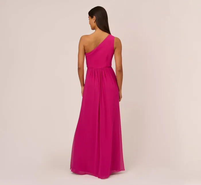 Adrianna Papell OneShoulder Chiffon Long Gown In Bright Magenta Bright Magenta Women Long Dresses Adrianna Papell OneShoulder Chiffon Long Gown In Bright Magenta Bright Magenta Women Long Dresses