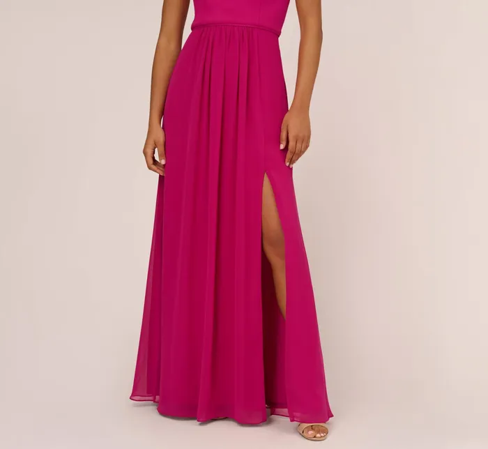 Adrianna Papell OneShoulder Chiffon Long Gown In Bright Magenta Bright Magenta Women Long Dresses Adrianna Papell OneShoulder Chiffon Long Gown In Bright Magenta Bright Magenta Women Long Dresses