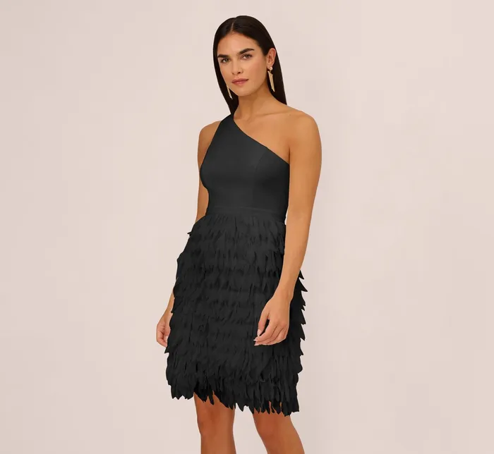 Adrianna Papell One Shoulder Cocktail Dress With Feather Chiffon Skirt In Black Black Women Cocktail Dresses Adrianna Papell One Shoulder Cocktail Dress With Feather Chiffon Skirt In Black Black Women Cocktail Dresses
