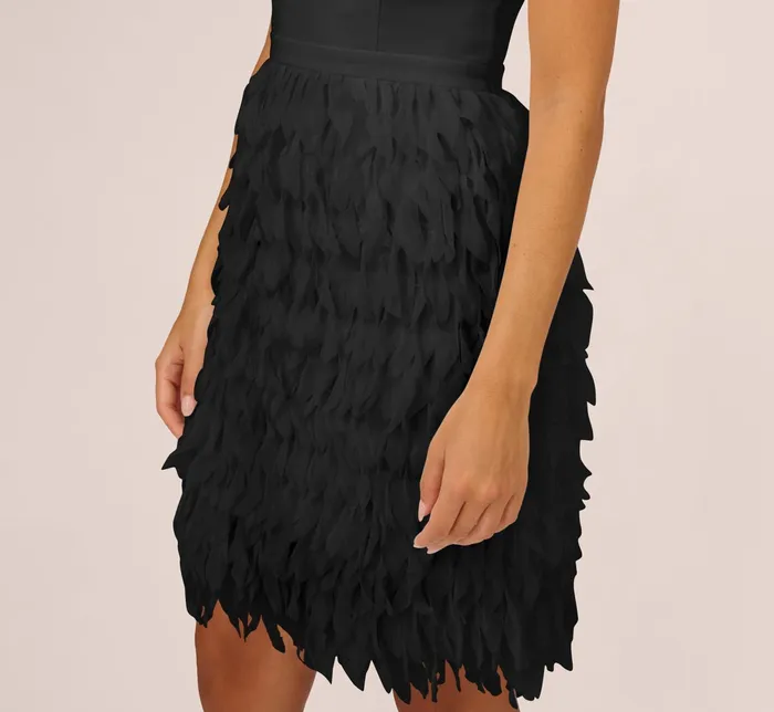 Adrianna Papell One Shoulder Cocktail Dress With Feather Chiffon Skirt In Black Black Women Cocktail Dresses