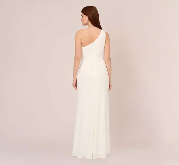 Adrianna Papell One Shoulder Dress With Draped Waist Detail In Ivory Ivory Women Simple Wedding Dresses Adrianna Papell One Shoulder Dress With Draped Waist Detail In Ivory Ivory Women Simple Wedding Dresses