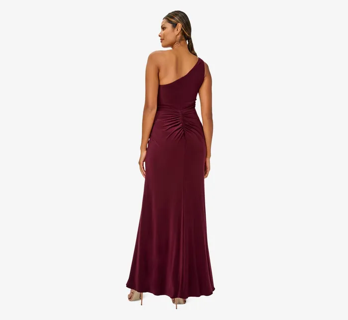 Adrianna Papell One Shoulder Dress With Draped Waist Detail In Red Wine Red Wine Women Long Dresses Adrianna Papell One Shoulder Dress With Draped Waist Detail In Red Wine Red Wine Women Long Dresses