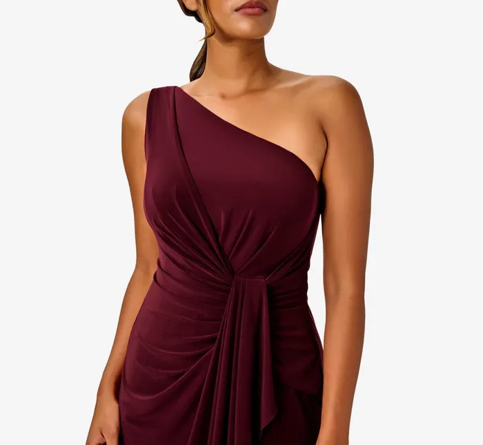 Adrianna Papell One Shoulder Dress With Draped Waist Detail In Red Wine Red Wine Women Long Dresses Adrianna Papell One Shoulder Dress With Draped Waist Detail In Red Wine Red Wine Women Long Dresses