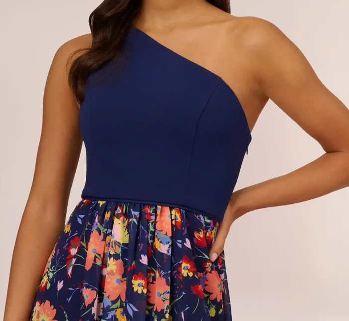 Adrianna Papell One Shoulder Dress With Multicolor Floral Chiffon Skirt In Navy Multi Navy Multi Women Floral Dresses Adrianna Papell One Shoulder Dress With Multicolor Floral Chiffon Skirt In Navy Multi Navy Multi Women Floral Dresses
