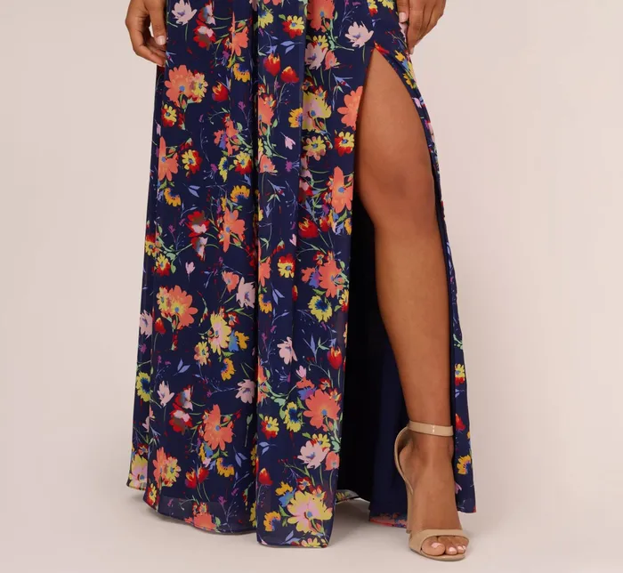 Adrianna Papell One Shoulder Dress With Multicolor Floral Chiffon Skirt In Navy Multi Navy Multi Women Floral Dresses Adrianna Papell One Shoulder Dress With Multicolor Floral Chiffon Skirt In Navy Multi Navy Multi Women Floral Dresses