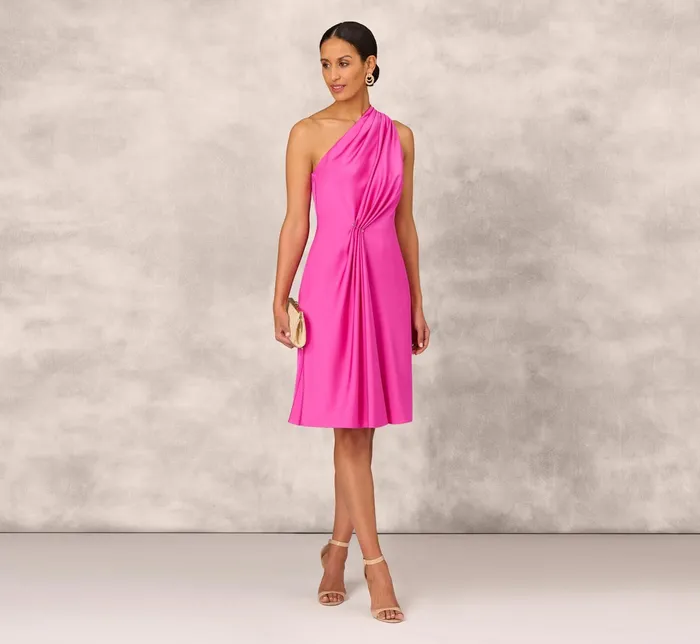 Adrianna Papell One Shoulder Midi Dress With Pleated Details In Magenta Magenta Women Midi Dresses Adrianna Papell One Shoulder Midi Dress With Pleated Details In Magenta Magenta Women Midi Dresses