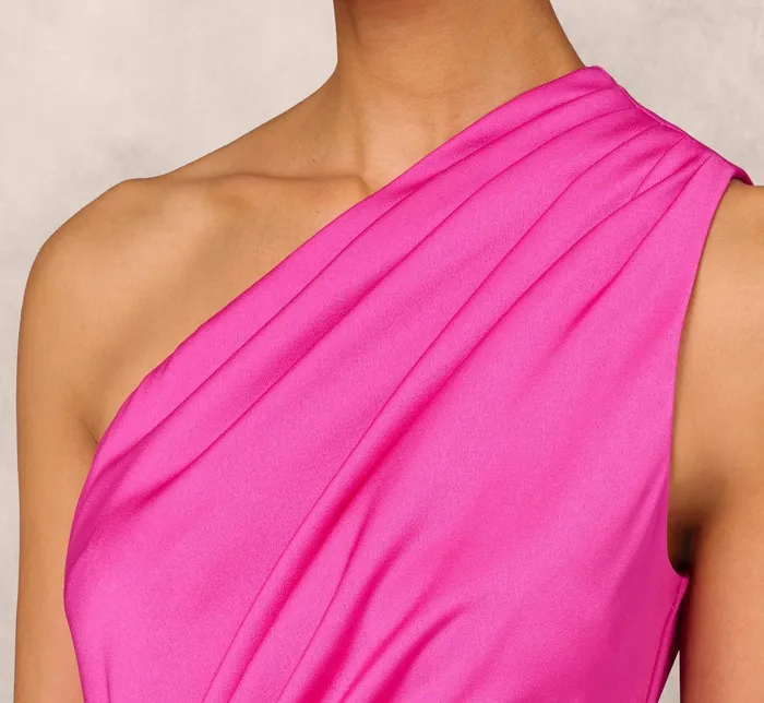 Adrianna Papell One Shoulder Midi Dress With Pleated Details In Magenta Magenta Women Midi Dresses Adrianna Papell One Shoulder Midi Dress With Pleated Details In Magenta Magenta Women Midi Dresses
