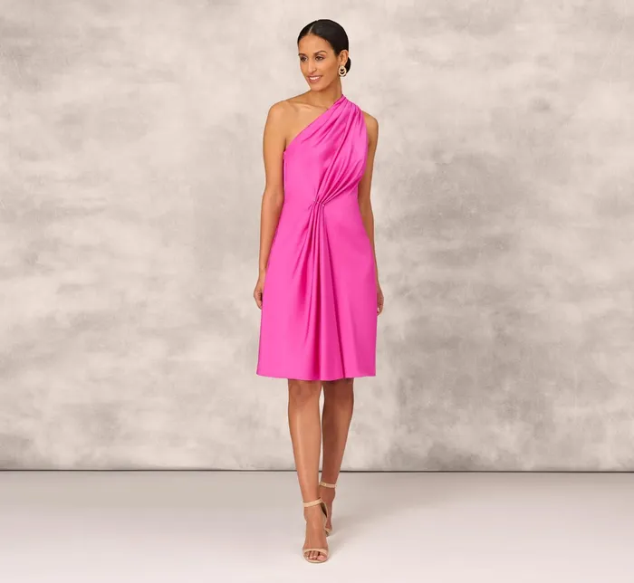 Adrianna Papell One Shoulder Midi Dress With Pleated Details In Magenta Magenta Women Midi Dresses Adrianna Papell One Shoulder Midi Dress With Pleated Details In Magenta Magenta Women Midi Dresses