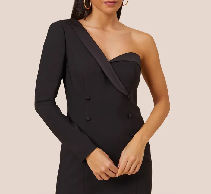 Adrianna Papell OneShoulder Stretch Crepe Tuxedo Short Sheath Cocktail Dress In Black Black Women Short Dresses Adrianna Papell OneShoulder Stretch Crepe Tuxedo Short Sheath Cocktail Dress In Black Black Women Short Dresses