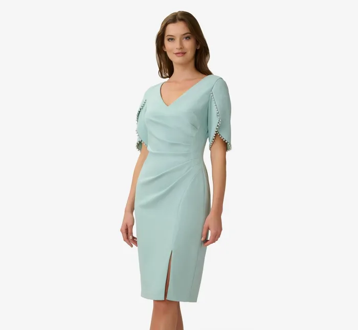 Adrianna Papell Pearl Embellished Knit Crepe Sheath Dress In Cloudy Aqua Cloudy Aqua Women Day Dresses Adrianna Papell Pearl Embellished Knit Crepe Sheath Dress In Cloudy Aqua Cloudy Aqua Women Day Dresses