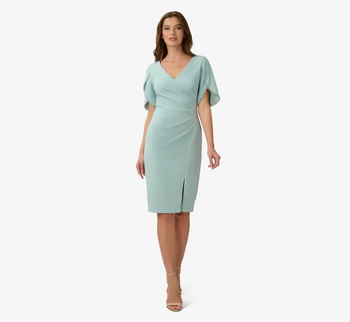 Adrianna Papell Pearl Embellished Knit Crepe Sheath Dress In Cloudy Aqua Cloudy Aqua Women Day Dresses Adrianna Papell Pearl Embellished Knit Crepe Sheath Dress In Cloudy Aqua Cloudy Aqua Women Day Dresses