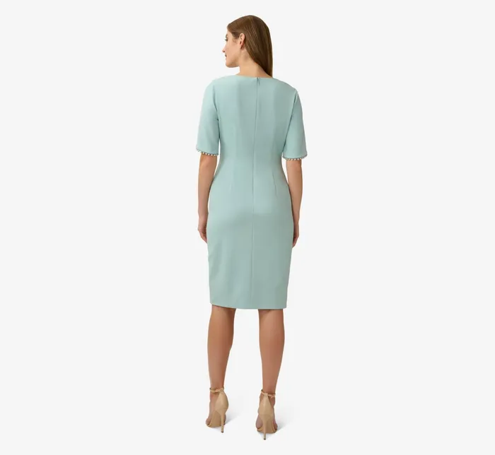 Adrianna Papell Pearl Embellished Knit Crepe Sheath Dress In Cloudy Aqua Cloudy Aqua Women Day Dresses Adrianna Papell Pearl Embellished Knit Crepe Sheath Dress In Cloudy Aqua Cloudy Aqua Women Day Dresses