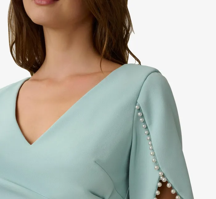 Adrianna Papell Pearl Embellished Knit Crepe Sheath Dress In Cloudy Aqua Cloudy Aqua Women Day Dresses Adrianna Papell Pearl Embellished Knit Crepe Sheath Dress In Cloudy Aqua Cloudy Aqua Women Day Dresses