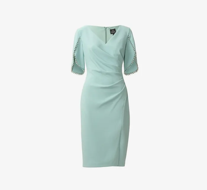 Adrianna Papell Pearl Embellished Knit Crepe Sheath Dress In Cloudy Aqua Cloudy Aqua Women Day Dresses Adrianna Papell Pearl Embellished Knit Crepe Sheath Dress In Cloudy Aqua Cloudy Aqua Women Day Dresses