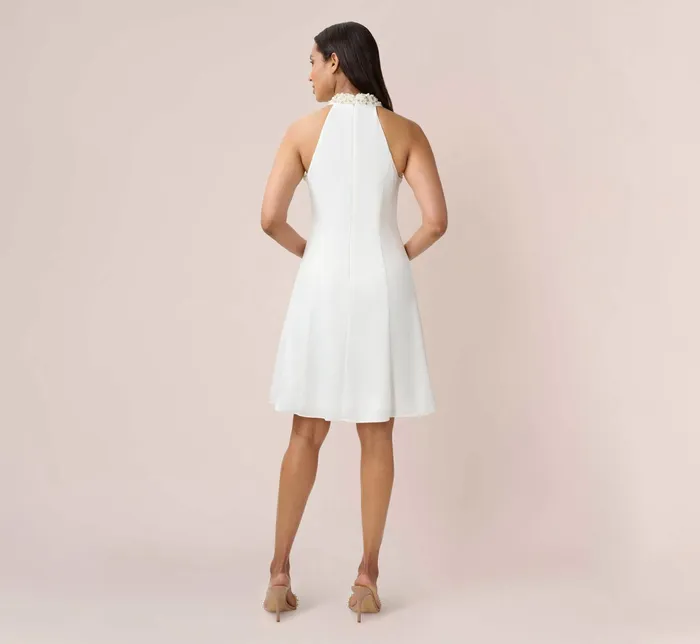 Adrianna Papell PearlTrim Satin Crepe FitAndFlare Halter Short Cocktail Dress In Ivory Ivory Women Short Wedding Dresses Adrianna Papell PearlTrim Satin Crepe FitAndFlare Halter Short Cocktail Dress In Ivory Ivory Women Short Wedding Dresses