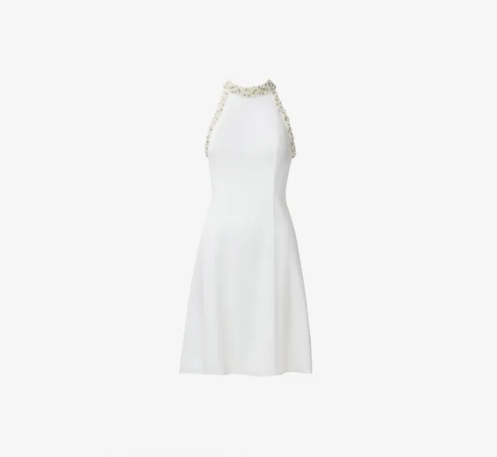 Adrianna Papell PearlTrim Satin Crepe FitAndFlare Halter Short Cocktail Dress In Ivory Ivory Women Short Wedding Dresses Adrianna Papell PearlTrim Satin Crepe FitAndFlare Halter Short Cocktail Dress In Ivory Ivory Women Short Wedding Dresses