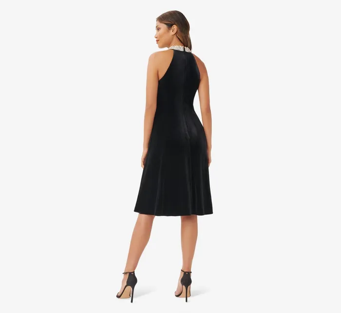 Adrianna Papell Pearl Trim Velvet FitAndFlare MidiLength Dress In Black Black Women Cocktail Dresses Adrianna Papell Pearl Trim Velvet FitAndFlare MidiLength Dress In Black Black Women Cocktail Dresses
