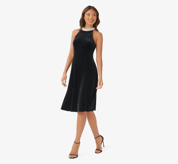 Adrianna Papell Pearl Trim Velvet FitAndFlare MidiLength Dress In Black Black Women Cocktail Dresses Adrianna Papell Pearl Trim Velvet FitAndFlare MidiLength Dress In Black Black Women Cocktail Dresses